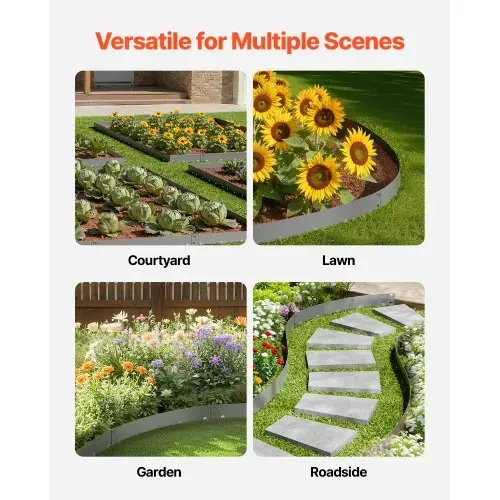 VEVOR Rasenkante 5er-Pack, Beeteinfassung 990x156 mm, Metall-Beetumrandung, biegbare Garteneinfassung, robuste Gartenpalisade, einfach zu installieren, Blumenbeet-Gartenweg-Teiler, dunkelgrau – Bild 5