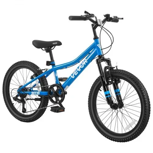VEVOR Mountainbike 20 Zoll 6-Gang Fahrrad aus Kohlenstoffstahl Blau für Freizeitfahrten & Leichte Offroad-Touren, 80 kg Tragkraft, Klingel, Verstellbarem Sattel, Lichthalterung und Doppelbremse – Bild 9