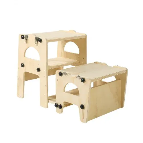 VEVOR Lernturm für Kinder im Alter von 1 bis 5 Jahren, Höhenverstellbarer Lernstuhl aus Holz, Montessori-Tisch- & Stuhlset, Learning Tower mit Tafel & Rückenlehne für Bad & Küchenarbeitsplatte – Bild 10
