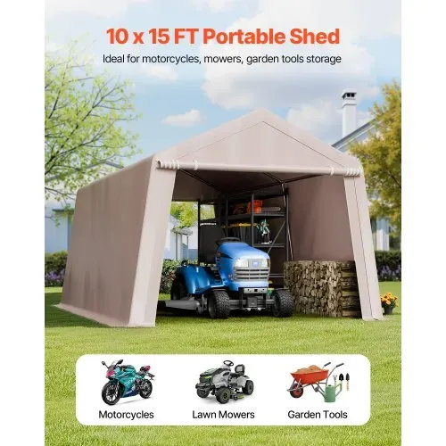 VEVOR Gerätehaus, 305x457x243 cm, Garagenzelt aus PE, Geräteschuppen, Fahrradgarage, Gartenschuppen, Carport, Fahrradschuppen, Aufbewahrungsgarage für Motorrad, Rasenmäher, Fahrrad, grau VEVOR Gerätehaus, 305x457x243 cm, Garagenzelt aus PE, Geräteschuppen, Fahrradgarage, Gartenschuppen, Carport, Fahrradschuppen, Aufbewahrungsgarage für Motorrad, Rasenmäher, Fahrrad, grau