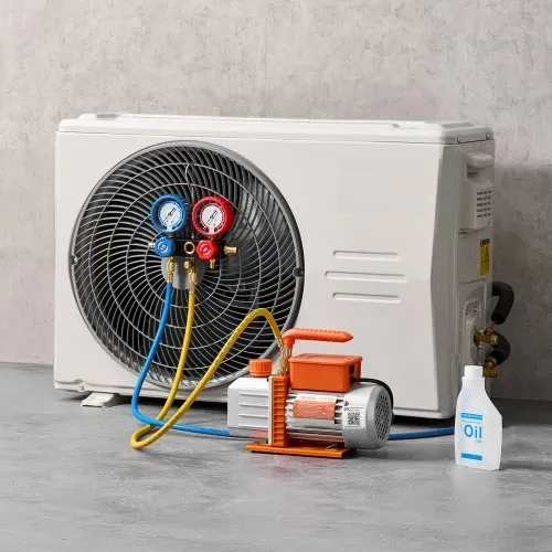VEVOR Vakuumpumpe mit Manometer, 4,5 CFM 127 L/min, 250 W 1-stufige Drehschieber-Unterdruckpumpe, Manometer-Set, für R134a, R22, R410a, R1234YF & R32, mit Tragetasche, für Kfz-Klimaanlagen – Bild 7