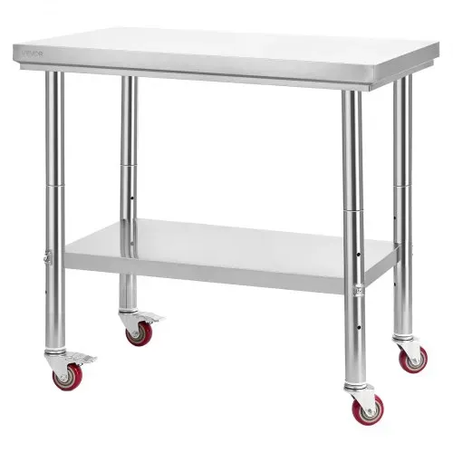 VEVOR Edelstahltisch Arbeitstisch Küchentisch (90 x 60 cm) zur Lebensmittelzubereitung mit Rädern, Zubereitungstisch mit verstellbaren Unterregal für Großküchen Restaurants Hotels Garagen Outdoor – Bild 8
