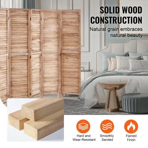 VEVOR Raumteiler Paravent aus Holz 6-teiliger faltbarer Sichtschutz, 242 cm langer Raumteiler, tragbarer Dekorationsschirm zur Raumtrennung mit europäischem Still für Zuhause Restaurant Schlafzimmer – Bild 3