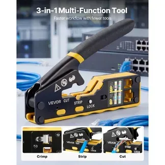 VEVOR Netzwerk Werkzeug Set, RJ45/RJ11/RJ12 Ethernet-Crimpzange-Set für 4/6/8-Polige Modularstecker, mit Mini-Abisolierzange, 50 Steckern & 50 Tüllen, Ersatzklingen & Netzwerkkabeltester VEVOR Netzwerk Werkzeug Set, RJ45/RJ11/RJ12 Ethernet-Crimpzange-Set für 4/6/8-Polige Modularstecker, mit Mini-Abisolierzange, 50 Steckern & 50 Tüllen, Ersatzklingen & Netzwerkkabeltester