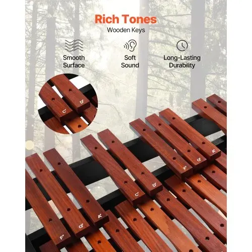 VEVOR Glockenspiel, 32 Noten, professionelles Xylophon-Schlaginstrument aus Holz, mit höhenverstellbarem Ständer aus Kohlenstoffstahl, 4 Schlägeln, Tragetasche, Musikinstrumenten-Set für Anfänger – Bild 2