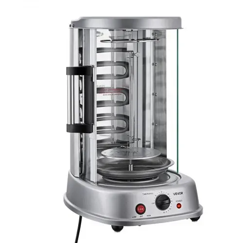 VEVOR Vertikaler Dönergrill 11,5 L 1500 W Gyrosgrill Kebab Shawarma Silber für Kleine Haushalte, 190 °C Maximaltemperatur, Timer 0–60 Minuten, Sicherheitsglastür, Tropfschale, Drehgabeln und Spieße – Bild 9