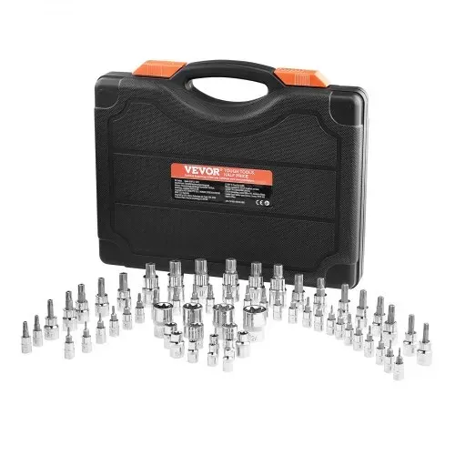 VEVOR Torx Bohrer Steckschlüsselsatz Außen-Torx-Steckschlüsselsatz 60-tlg. T6-T70 TT6-TT70 TP8-TP60 E4-E24, S2-Legierungsstahl & Cr-V-Stahl, mit 1/4 & 3/8 & 1/2 Zoll Antriebe & Aufbewahrungskoffer – Bild 8