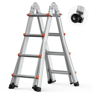 VEVOR Teleskopleiter mit A-Rahmen, 4 m Aluminium-Ausziehleiter, multifunktionale zusammenklappbare Wohnmobilleiter, Teleskopleiter für Hausaufgaben, Treppen, Innen- & Außendächer, 150 kg Tragkraft VEVOR Teleskopleiter mit A-Rahmen, 4 m Aluminium-Ausziehleiter, multifunktionale zusammenklappbare Wohnmobilleiter, Teleskopleiter für Hausaufgaben, Treppen, Innen- & Außendächer, 150 kg Tragkraft