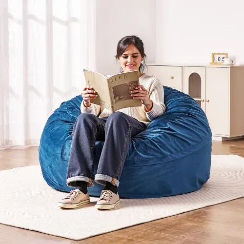 VEVOR runder Sitzsack Sitzkissen Bean Bag Erwachsene (1168 x 1168 x 635 mm) mit abnehmbarem & waschbarem Bezug, gefüllt mit niederländischem Samt & hochdichtem Schaumstoff, für Schlafzimmer Blau – Bild 7