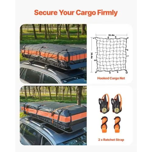 VEVOR Dachträgerkorb 2120 x 990 x 105 mm mit Gepäcktasche, für Gepäck Sport- und Campingausrüstung, 113,4 kg Tragkraft, mit Zahlenschloss, Gepäcknetz, Ratschengurten und 4 U-Bügeln – Bild 5