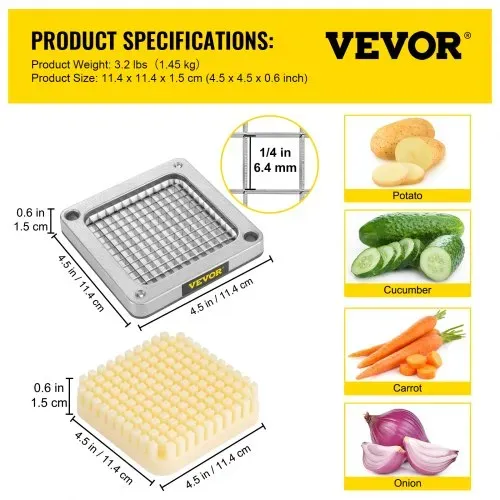 VEVOR Kartoffelschneider Pommes Frites Schneider Ersatz-Häckslermesser 6,4 mm, 3 x Ersatz-Häckslermesser & 6 x Zusätzliche Klingen Pommes Schneider Zubehör – Bild 6