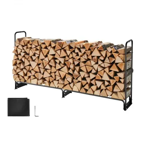 VEVOR Kaminholzregal Metall 259x36x117cm Brennholzregal Stahlrahmen Pulverbeschichtet Kaminholzunterstand 300kg mit Wasserdichter Abdeckung Stapelhilfe Holzunterstand für Veranda Garten Terrasse Hof – Bild 8