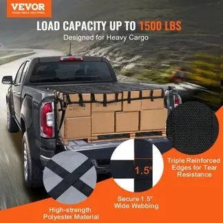 VEVOR Frachtnetz, 183 x 145 cm, LKW-Ladeflächennetz, 4 verstellbare Gurte mit Karabinern & S-Haken, Transportnetz verschleißfest & wetterfest, Gepäcknetz geeignet für Pickup, LKW, Jeep, SUV, Boot VEVOR Frachtnetz, 183 x 145 cm, LKW-Ladeflächennetz, 4 verstellbare Gurte mit Karabinern & S-Haken, Transportnetz verschleißfest & wetterfest, Gepäcknetz geeignet für Pickup, LKW, Jeep, SUV, Boot