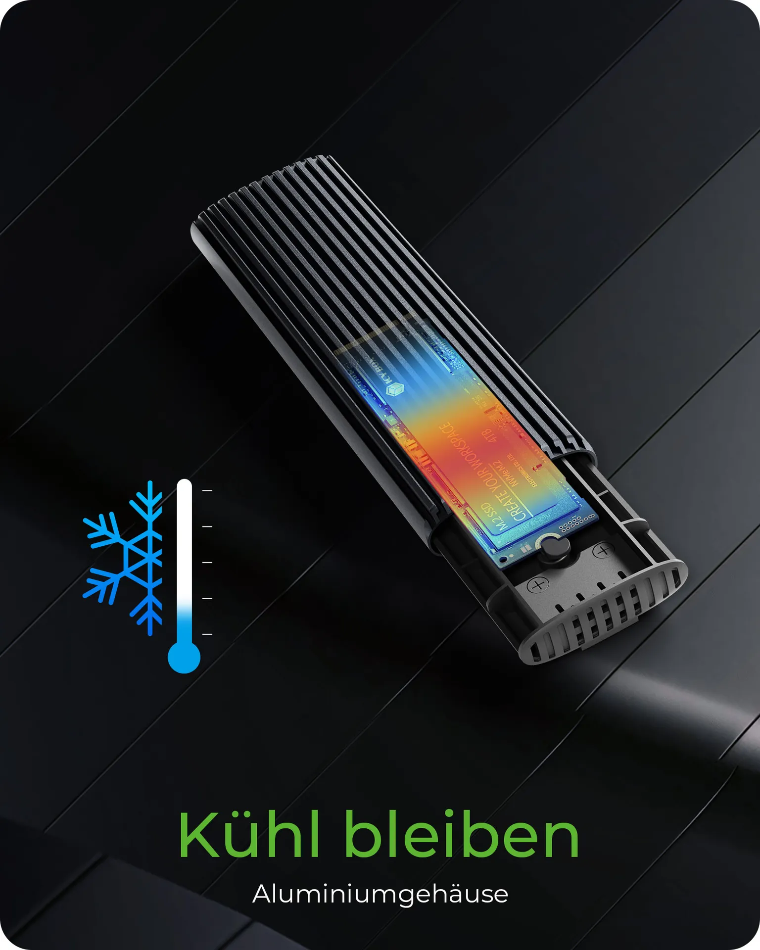 ICY BOX IB-1808MCT-CU31, Type-C®/A USB 3.2 Gen 2 zu NVMe/SATA M.2 2230/2242/2260/2280 SSD Gehäuse, Werkzeuglos, schwarz – Bild 3