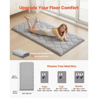 VEVOR japanische Futon-Matratze (2032 x 991 x 89 mm), faltbare Tatami (Einzelbettgröße), Bodenmatratze mit Aufbewahrungstasche & Befestigungsmaterial, 9-lagige Schlafmatte für Meditation Yoga, Grau VEVOR japanische Futon-Matratze (2032 x 991 x 89 mm), faltbare Tatami (Einzelbettgröße), Bodenmatratze mit Aufbewahrungstasche & Befestigungsmaterial, 9-lagige Schlafmatte für Meditation Yoga, Grau