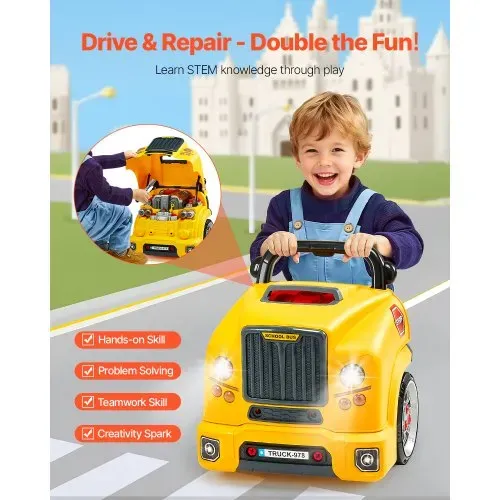VEVOR Motorspielzeug, 60-teilig, Autoreparaturset für Kinder, mit abnehmbaren Teilen, Lichtern & Geräuschen, Lenkrad & Hupe, Mechaniker-Werkstattset Kleinkinder ab 3 Jahren, Gelb VEVOR Motorspielzeug, 60-teilig, Autoreparaturset für Kinder, mit abnehmbaren Teilen, Lichtern & Geräuschen, Lenkrad & Hupe, Mechaniker-Werkstattset Kleinkinder ab 3 Jahren, Gelb
