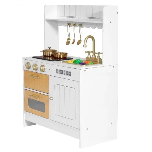 VEVOR Spielküche für Kinder, Realistische Kinderküche aus Holz mit Licht & Sound, Holzküche mit Herd Backofen Spüle Mikrowelle Schrank, Küchenspielzeug mit Kochset für Kinder von 3-8 Jahren, Beige – Bild 8