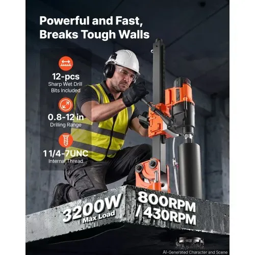 VEVOR Diamant Kernbohrmaschine 3000 W Kernbohrgerät Trocken/Nass 20-305 mm, für Beton Ziegel Keramikfliesen Asphalt Marmor, 12 Bohrer Neigbarer Ständer & Fahrgestell 1000/550 U/min, UNC1 1/4–7 Gewinde VEVOR Diamant Kernbohrmaschine 3000 W Kernbohrgerät Trocken/Nass 20-305 mm, für Beton Ziegel Keramikfliesen Asphalt Marmor, 12 Bohrer Neigbarer Ständer & Fahrgestell 1000/550 U/min, UNC1 1/4–7 Gewinde