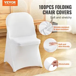 VEVOR Stuhlhussen aus Elastischem Spandex für Klappstühle, Universell Passender, Kurzer Vorderbezug, Abnehmbare & Waschbare Schonbezüge, für Hochzeit, Urlaub, Party, Feier, (100 Stück, Schwarz) VEVOR Stuhlhussen aus Elastischem Spandex für Klappstühle, Universell Passender, Kurzer Vorderbezug, Abnehmbare & Waschbare Schonbezüge, für Hochzeit, Urlaub, Party, Feier, (100 Stück, Schwarz)