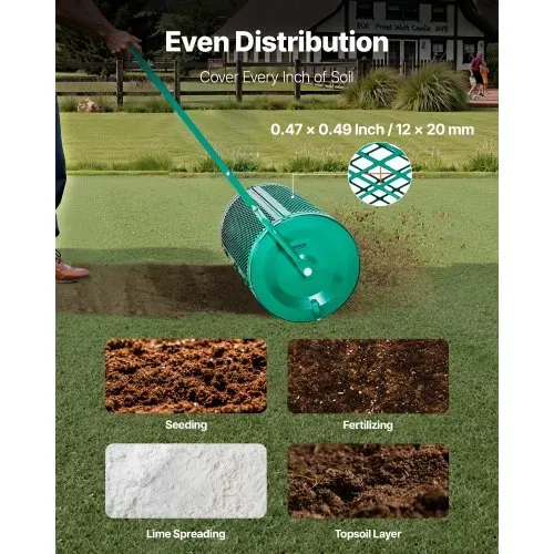 VEVOR Saatgutstreuer, 67 cm breiter Kompoststreuer mit Schiebe-/Schleppgriff, Torfmoosstreuer 4 Höhen verstellbar, Gartenstreuer für Garten, robuster Grassamenstreuer zum Pflanzen & Säen – Bild 5