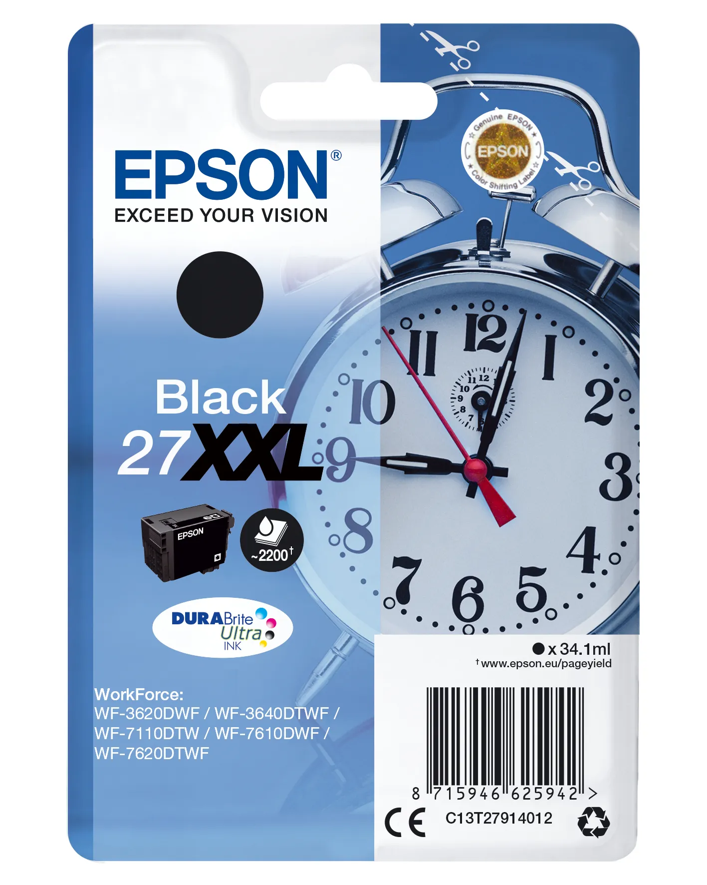 Epson Alarm clock Singlepack Black 27XXL DURABrite Ultra Ink Epson Alarm clock Singlepack Black 27XXL DURABrite Ultra Ink