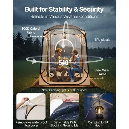 VEVOR Transparentes Zelt, 127x127x170 cm, Pop-up-Zelt für 1–2 Personen, Sportzelt mit Bodenmatte & oberer Abdeckung, Outdoor-Bubble-Zelt, Campingunterstand für Veranstaltungen, Angeln, Jubeln – Bild 2