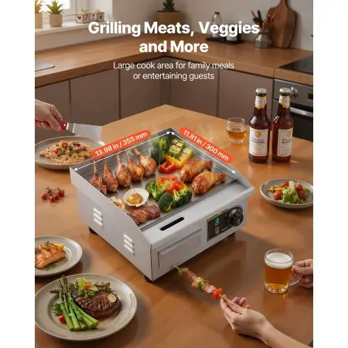 VEVOR Elektro-Grillplatte 2000 W 355 x 300 mm (Grillbereich), 50-300 °C Gastro-Griddleplatte aus Edelstahl (Gehäuse) Tischgrillplatte mit 2 Spateln & 2 Bürsten & 4 Fußpolstern, für Steaks Pfannkuchen VEVOR Elektro-Grillplatte 2000 W 355 x 300 mm (Grillbereich), 50-300 °C Gastro-Griddleplatte aus Edelstahl (Gehäuse) Tischgrillplatte mit 2 Spateln & 2 Bürsten & 4 Fußpolstern, für Steaks Pfannkuchen