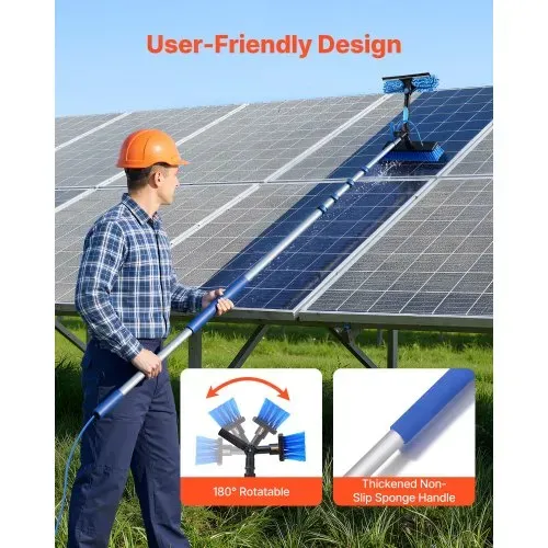 VEVOR Teleskop Waschbürste für Solarpanel, Photovoltaik Reiniger mit 1,8-7,9m Alu-Teleskop 20m Wasseranschluss 180° Bürste Abzieher & Seifenspender, Reinigungsset für Solaranlage Fenster Terrassendach – Bild 5