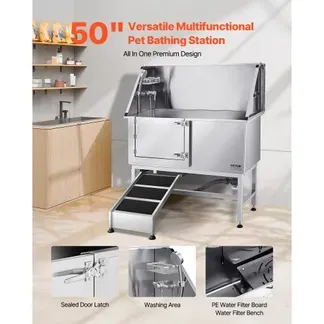 VEVOR Hundewaschstation Edelstahl, 1270x580x1495 mm Tierpflegewanne mit Rampe, PE-Wasserfilterplatte, Wasserhahn, Duschkopf & Seifenhalter, für große, mittelgroße & kleine Haustiere (linke Tür) VEVOR Hundewaschstation Edelstahl, 1270x580x1495 mm Tierpflegewanne mit Rampe, PE-Wasserfilterplatte, Wasserhahn, Duschkopf & Seifenhalter, für große, mittelgroße & kleine Haustiere (linke Tür)