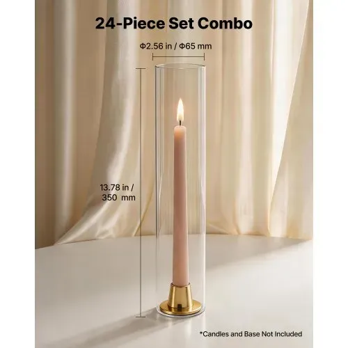 VEVOR 24 Stk. Glaszylinder für Kerzen Set, Hurricane Kerzengläser 65x350mm, Kerzenschirme aus Borosilikatglas, Bodenlose Kerzenschatten, Windfeste Kerzenhalterhülle für Hochzeit Weihnachten Party Deko – Bild 2