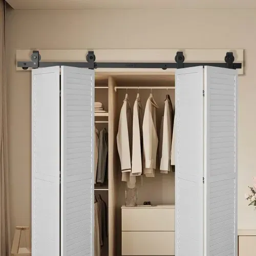 VEVOR Schiebetürsystem für faltbare Schiebetüren, 193 cm Schiebetürbeschlag, geeignet für vier 45,7 cm große Schrank-, Speisekammer- & Wäschetüren (nicht im Lieferumfang enthalten) – Bild 7