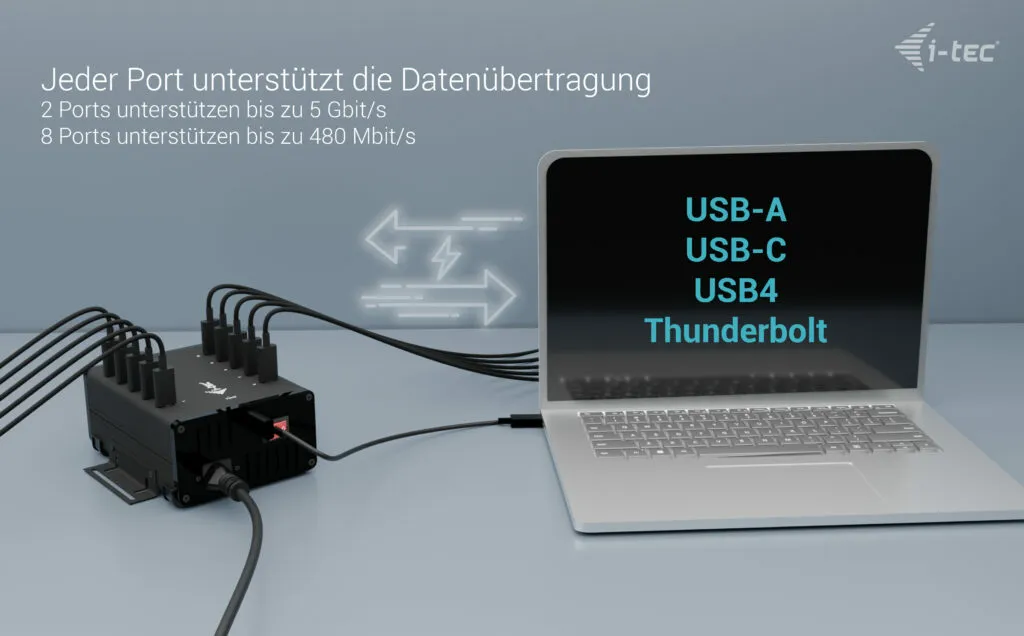 i-tec USB-C/USB-A Metal Charging + data HUB, 15W per port, 10x USB-C – Bild 4