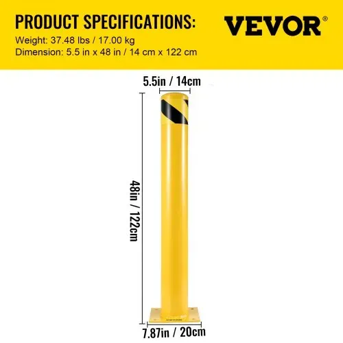 VEVOR Zwei 122 cm Parkplatz-Sicherheitspoller Parkschrankenpfosten, 20 x 20 cm Parkbarriere Parkpfosten, Parkpfosten Verkehrsstraßenröhre Stange, Geeignet für Innen- und Außenbereiche, Parkplätze – Bild 6