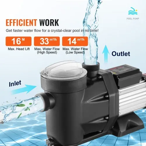 VEVOR 2 PS Aufstellpoolpumpe, 220 V-240 V, 1450/2860 U/min Doppelgeschwindigkeitspumpe 1800 W, 33000 l/h max. Durchfluss, leistungsstarke Pumpe, energiesparende Schwimmbadpumpe für Aufstellpools, CE-Zertifizierung – Bild 4