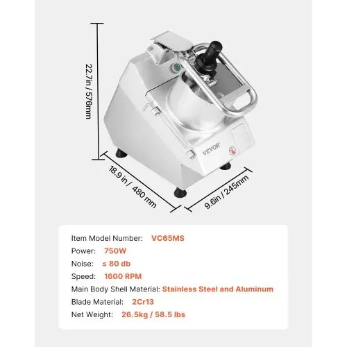 VEVOR Küchenmaschine Gemüseschneider Gemüsezerkleiner 2 Einfüllöffnungen, Schneider aus lebensmittelechtem Edelstahl mit 6 abnehmbaren Klingen, 3/5/7/10 mm Raspel, 2/4 mm Hobel, für Gemüse Obst – Bild 6