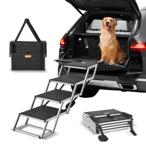 VEVOR Hundetreppe für Autos, breite 4-stufige Hundeautotreppe, zusammenklappbare Hundeautorampe mit rutschfester Oberfläche, tragbare Haustiertreppe aus leichtem Aluminium für Auto, SUV und LKW, trägt bis zu 68 kg VEVOR Hundetreppe für Autos, breite 4-stufige Hundeautotreppe, zusammenklappbare Hundeautorampe mit rutschfester Oberfläche, tragbare Haustiertreppe aus leichtem Aluminium für Auto, SUV und LKW, trägt bis zu 68 kg
