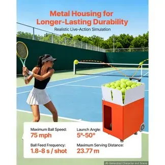 VEVOR Tennisballmaschine Max. 121 km/h Tischballwerfer 110 Ballkapazität, Ballwurfmaschine mit Spin-Steuerung, App-Steuerung, 20 Trainingsmodi, 4 Stunden Akkulaufzeit, Rollen und Metallgehäuse VEVOR Tennisballmaschine Max. 121 km/h Tischballwerfer 110 Ballkapazität, Ballwurfmaschine mit Spin-Steuerung, App-Steuerung, 20 Trainingsmodi, 4 Stunden Akkulaufzeit, Rollen und Metallgehäuse