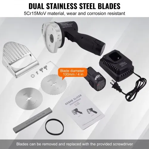 VEVOR Dönnerschneider 80 W Kebabschneider, Kabelloses Elektromesser Gyrosmesser, Türkisches Schawarma Dönermesser 0-8 mm Einstellbare Dicke, Commercial Kebab Slicer mit 100 mm Klingen Schwarz – Bild 4
