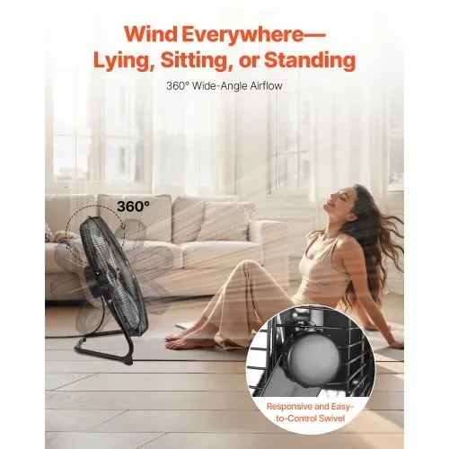 VEVOR 2 Stück Bodenventilatoren, 3 Gang, Windmaschine, 508 mm, 4800 CFM, 360° verstellbare Neigung, 6,5 m/s Luftstrom, Standventilator, für Fitnessstudio, Zuhause, Garage, Gewerbegeschäft – Bild 4
