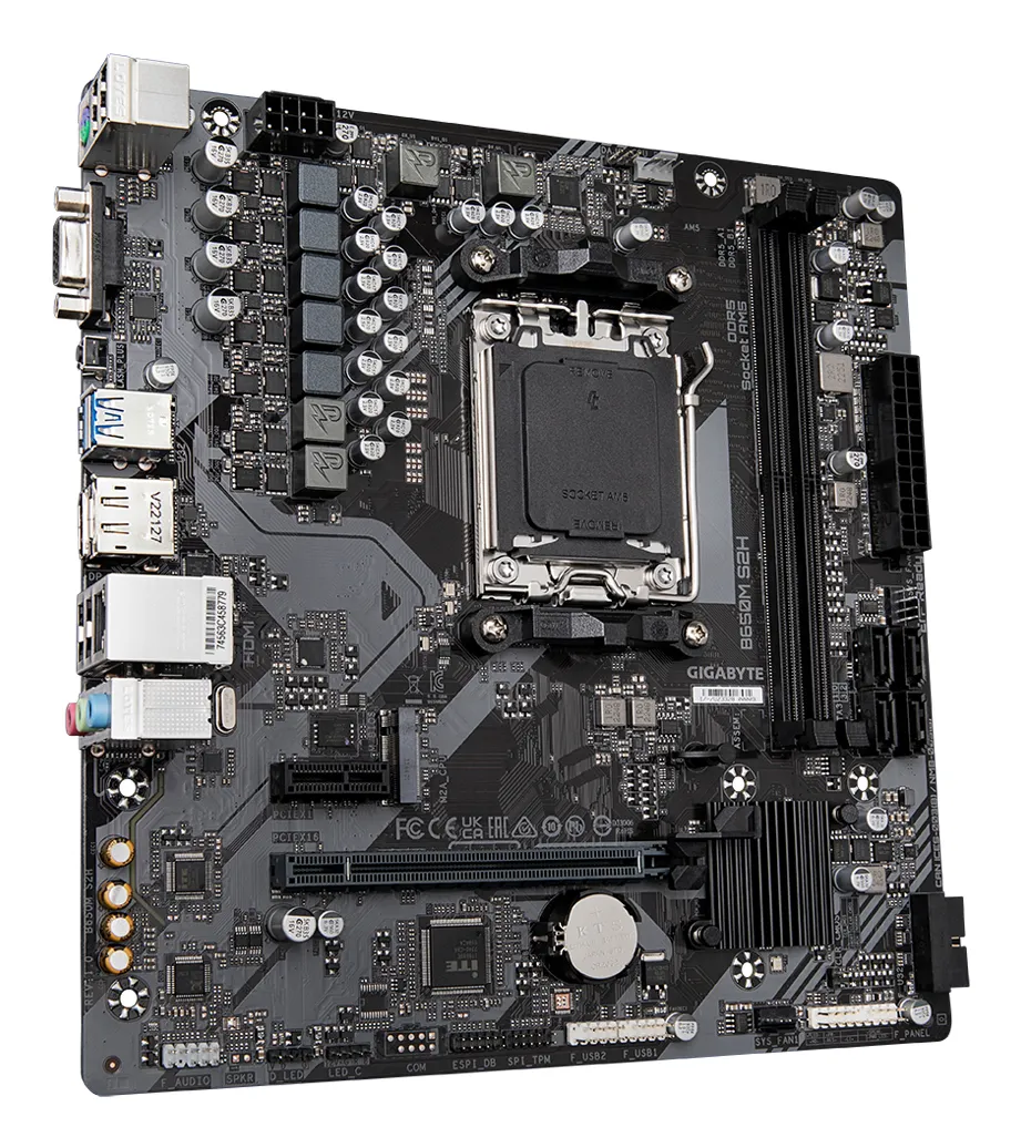 GIGABYTE B650M S2H Mainboard – AMD Ryzen 9000er-Serie, 5+2+2 Phasen VRM, bis zu 6400 MHz DDR5 (OC), 1xPCIe 4.0 M.2, GbE LAN, USB 3.2 Gen 1 GIGABYTE B650M S2H Mainboard – AMD Ryzen 9000er-Serie, 5+2+2 Phasen VRM, bis zu 6400 MHz DDR5 (OC), 1xPCIe 4.0 M.2, GbE LAN, USB 3.2 Gen 1