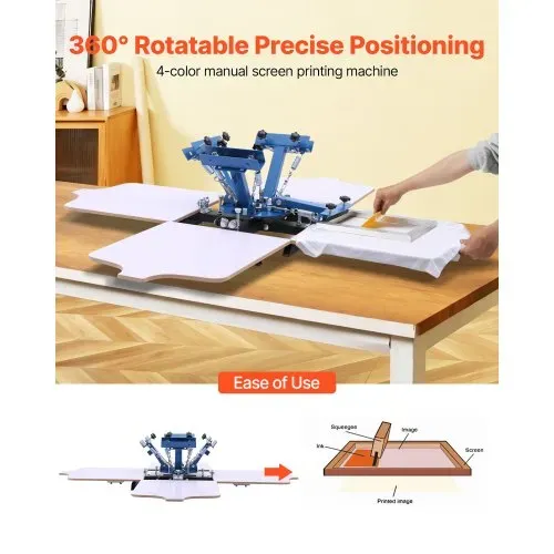VEVOR Siebdruckmaschine 4-Farben 4-Stationen-Siebdruckpresse 540×450 mm, 360° Drehbar Präzise Positionierung Pulverbeschichteter Kohlenstoffstahl für T-Shirt-DIY, Heim- & Gewerbekunden VEVOR Siebdruckmaschine 4-Farben 4-Stationen-Siebdruckpresse 540×450 mm, 360° Drehbar Präzise Positionierung Pulverbeschichteter Kohlenstoffstahl für T-Shirt-DIY, Heim- & Gewerbekunden