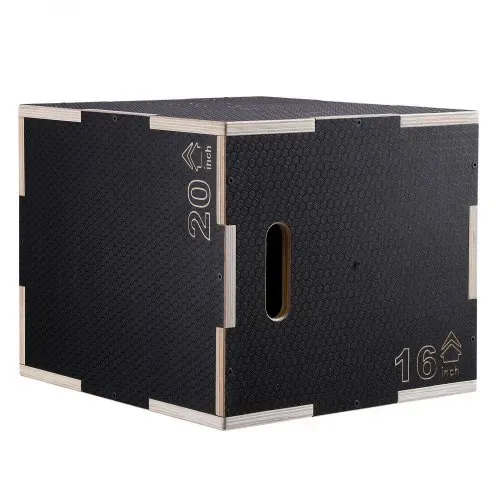 VEVOR 3-in-1-Plyometrische Sprungbox 20/18/16-Zoll-Plyobox, Sprungkasten Sprungkiste 204 kg Tragfähigkeit, Fitnessübungs-Step-Up-Box für Heimtraining, Sprungkrafttraining Schwarz Einstellbare Höhe – Bild 9