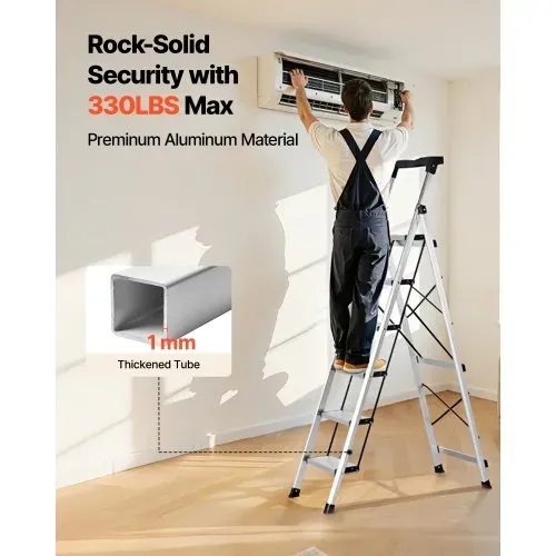 VEVOR Trittleiter 6 Stufen, Klappleiter mit Anti-Rutsch-Stufen & Komfortablem Handgriff, Haushaltsleiter Tragkraft 150 kg, Aluminium-Sicherheitsleiter für Küche, Lager, Haushalt & Büro, Silber – Bild 3