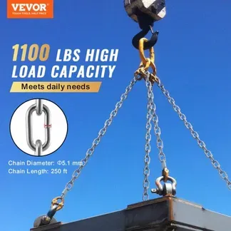 VEVOR Proof Coil Chain, 3/16″ x 250′, 1100 lbs sichere Arbeitslast, verzinkte, geprüfte Coil Chain mit zwei Schnellgliedern, verzinkte Gliederkette aus Karbonstahl zum Schleppen, Aufhängen, Camping, Schleppen von Haustieren VEVOR Proof Coil Chain, 3/16″ x 250′, 1100 lbs sichere Arbeitslast, verzinkte, geprüfte Coil Chain mit zwei Schnellgliedern, verzinkte Gliederkette aus Karbonstahl zum Schleppen, Aufhängen, Camping, Schleppen von Haustieren