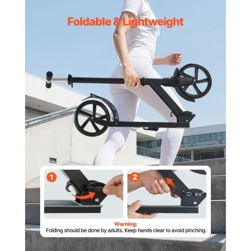 VEVOR Scooter (2 Räder) für Kinder ab 8 Jahren, Cityroller Kinderroller Straßenroller mit höhenverstellbarem Lenker & rutschfestem Deck & faltbarem Rahmen, Tretroller bis zu 100 kg, Schwarz – Bild 5