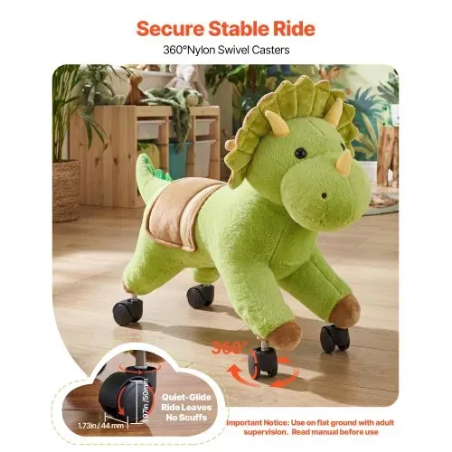 VEVOR Reitpferd auf Rollen 55cm, 40kg Belastbare Stehpferd mit Soundfunktion, Spielpferd mit Weichem Sitz Griffen & 360° Lenkrollen, Grüner Dinosaurier zum Draufsitzen & Reiten für Kinder ab 3 Jahren – Bild 3