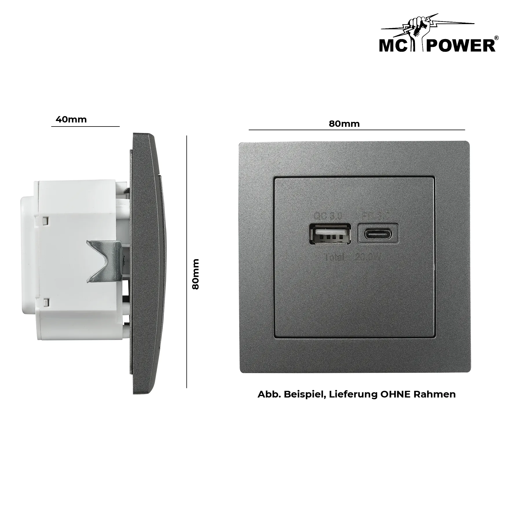 USB-Ladedose McPower ''Flair'' 2-fach, USB-C, PD 3.0 20W, anthrazit – Bild 4