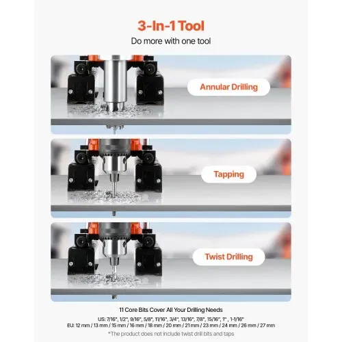 VEVOR Magnetbohrmaschine 1400 W 50 mm Bohrdurchmesser, umkehrbare Richtung, Magnetbohrer für Metalloberflächen, elektrische Kernbohrmaschine mit 11 Kernbohrern für Industrie Heimwerker Orange VEVOR Magnetbohrmaschine 1400 W 50 mm Bohrdurchmesser, umkehrbare Richtung, Magnetbohrer für Metalloberflächen, elektrische Kernbohrmaschine mit 11 Kernbohrern für Industrie Heimwerker Orange