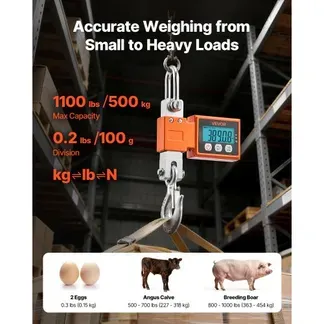 VEVOR Kranwaage 500 kg, Digitale Industriewaage mit Gehäuse aus Aluminiumguss & LCD-Display, Wildwaage 100-g-Teilung & 3-Stufiger, Abschaltautomatik, Hakenwaage, Zugwaage für Garagen, Werkstatt VEVOR Kranwaage 500 kg, Digitale Industriewaage mit Gehäuse aus Aluminiumguss & LCD-Display, Wildwaage 100-g-Teilung & 3-Stufiger, Abschaltautomatik, Hakenwaage, Zugwaage für Garagen, Werkstatt