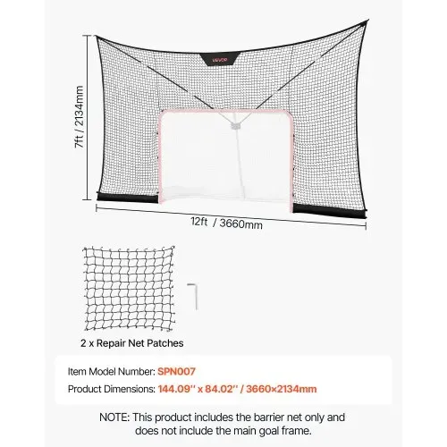 VEVOR Hockey-Torfangnetz 366 x 213 cm Nur Netz für Hockeytor-Training, Robustes Ersatznetz mit Erweiterter Abdeckung, Leicht und Tragbar, Hockeytornetz für Jugendliche und Erwachsene – Bild 6